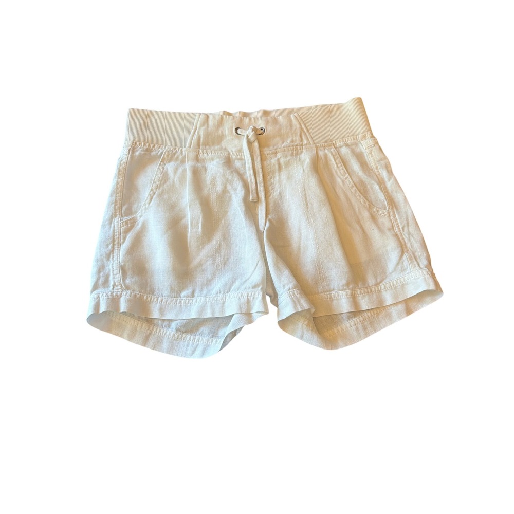 Athleta Shorts White Linen Drawstring Ribbed Waistband Casual Travel Pockets 2